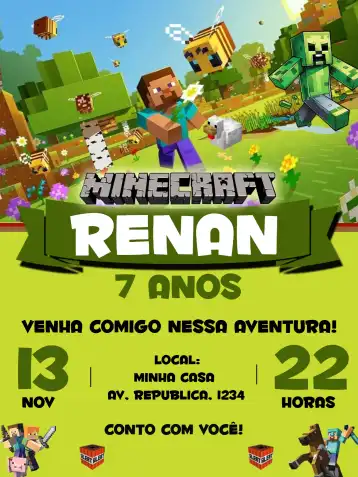Invitación Minecraft Negro – tema Más buscados Minecraft, negro, moderno, divertido, temático, estilo block