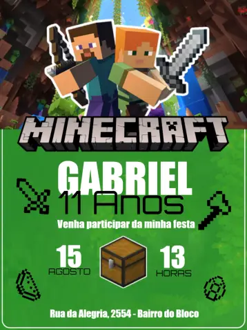 Invitación Minecraft Verde Claro Y Oscuro Creeper editable y personalizable