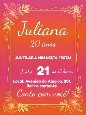 Convite Minimalist Adult para adult birthday with style and elegance. – tema birthday (minimalist, floral, golden, modern, elegant, colorful)