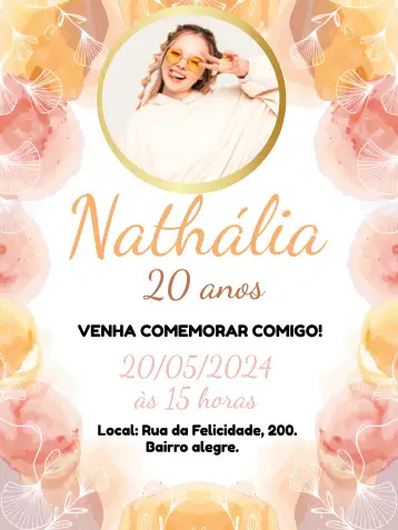 Convite Minimalista Hojas Con Foto Discoteca para cumpleaños de adultos con estilo y animación. – tema cumpleaños (minimalista, dorado, moderno, hojas secas, vibrante, discoteca)