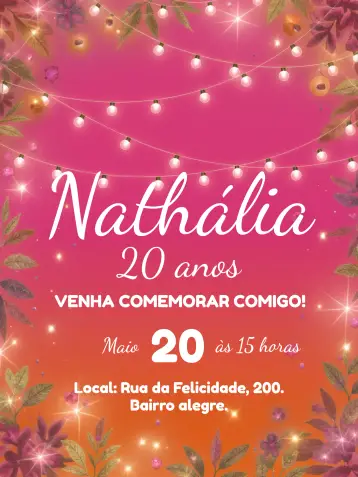 Convite Minimalista Luzes Laranja editável e personalizável