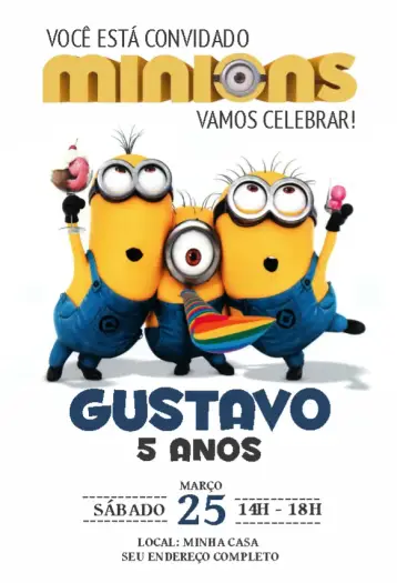 Convite Minions 1 editável e personalizável