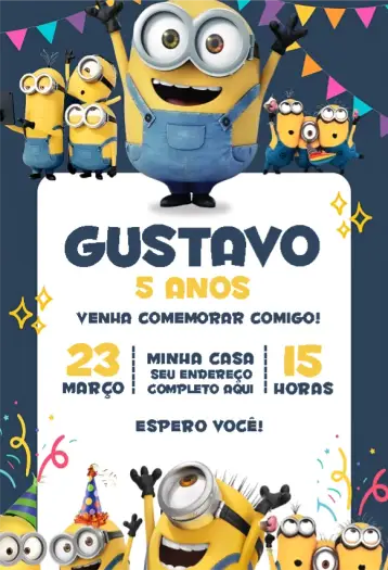 Convite Minions 2 editável e personalizável