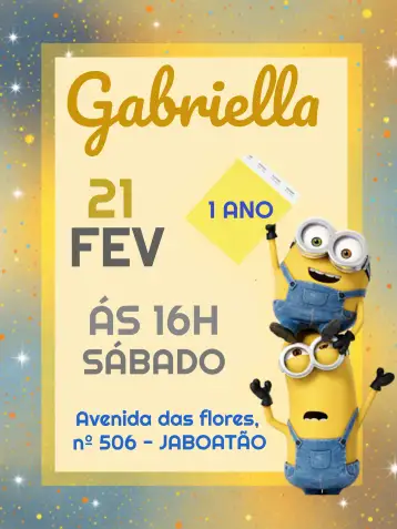 Convite Minions para children's birthday with minions theme. – tema most searched for (colorful, fun-filled, childish, themed, lively, contemporary)