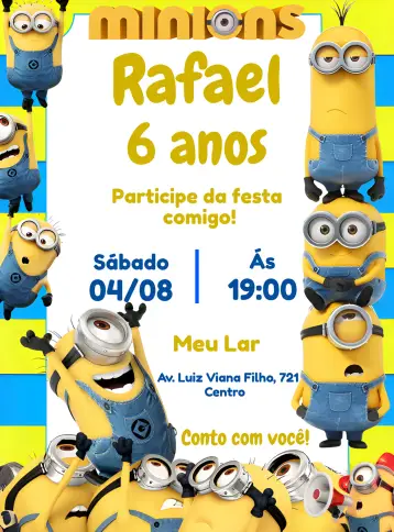 Convite Minions Favorito editável e personalizável