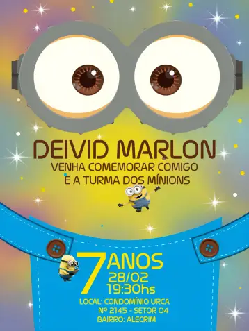 Convite Minions Infantil editável e personalizável