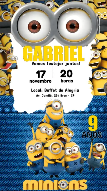 Convite Minions Malvado editável e personalizável