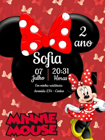 Convite Minnie Mouse 1 editável e personalizável