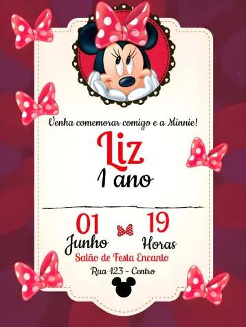 Convite Minnie Mouse Amarillo para cumpleaños infantil – tema más buscados (amarillo, temática de Disney, divertido, colorido, infantil, lúdico)