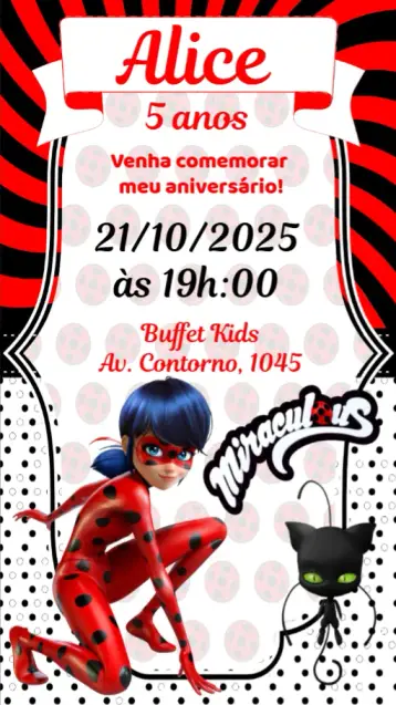 Invitación Miracolous editable y personalizable