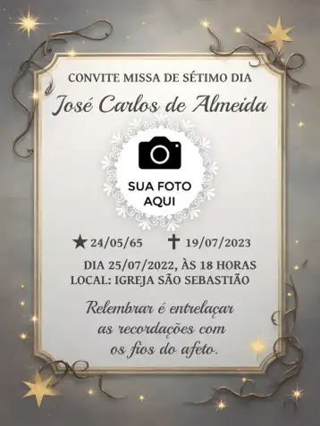 Convite Missa De 1 Ano Falecimento Branco editável e personalizável