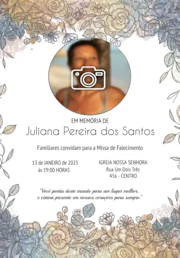 Convite Misa De Fallecimiento Con Foto Año para misa de séptimo día en memoria de un ser querido. – tema fechas conmemorativas (minimalista, sobrio, elegante, floral, moderno)