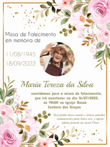 Convite Missa De Falecimento Com Foto Rosa editável e personalizável