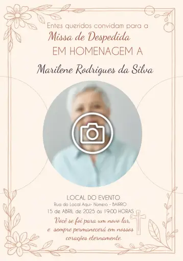 Convite Missa De Falecimento Com Foto Velório para missa de falecimento ou velório. – tema datas comemorativas (marrom, minimalista, elegante, clássico, respeitoso)