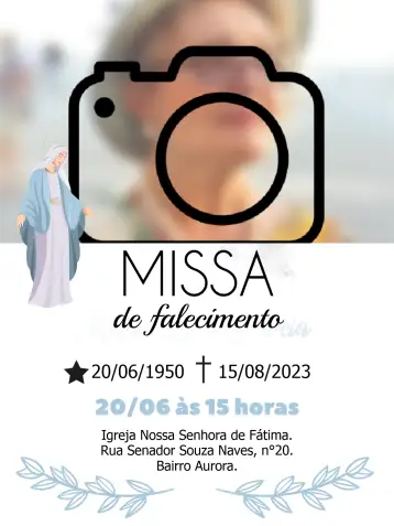 Convite Missa De Falecimento Sétimo Dia Com Foto Asas para missa de falecimento no sétimo dia. – tema batizado (suave, azul e branco, anjos, minimalista, religioso)