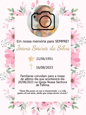 Convite Missa De Sétimo Dia Com Foto Falecimento editável e personalizável