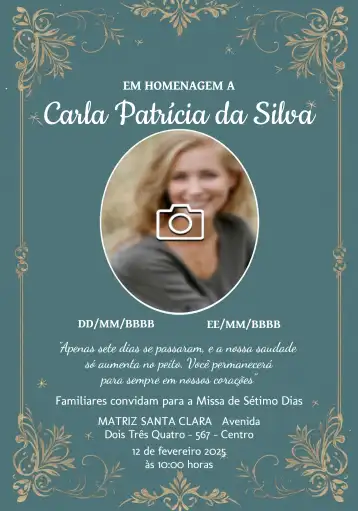 Convite Missa De Sétimo Dia Com Foto Luto editável e personalizável