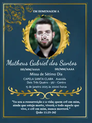 Convite Missa De Sétimo Dia Com Foto Preto. editável e personalizável