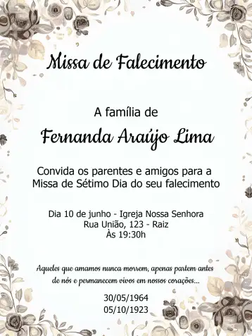 Convite Delicate Seventh Day Mass para seventh-day mass in honor of a loved one. – tema commemorative dates (delicate, floral, pink, gray, minimalist, religious)