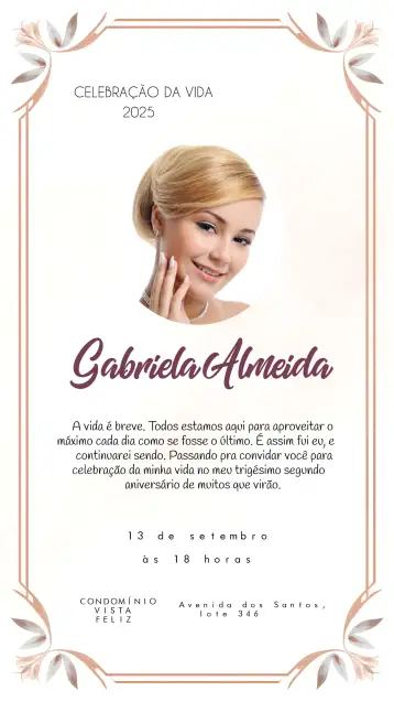 Convite Missa De Sétimo Dia Meme Com Foto Folheto para missa de sétimo dia em homenagem a entes queridos. – tema datas comemorativas (minimalista, moderno, colorido, divertido, confortável, elegante)