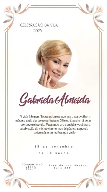 Convite Missa De Sétimo Dia Meme Com Foto Folheto editável e personalizável