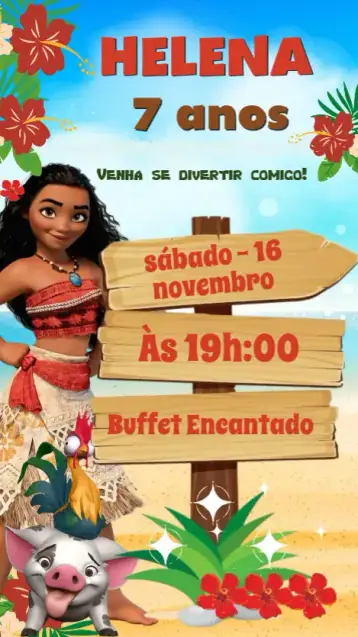 Convite Moana para adult birthday with moana theme. – tema birthday (tropical, colorful, fun, watercolor, modern, childish-adult)