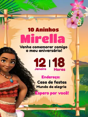 Convite Moana Azul para festa temática inspirada na moana ou aniversário infantil. – tema mais pesquisados (tropical, colorido, praia, floral, infantil)