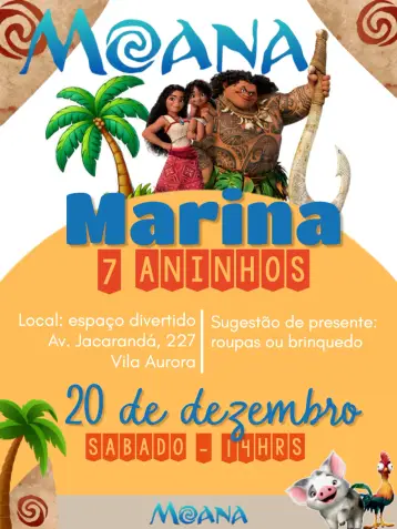 Convite Moana Infantil editável e personalizável