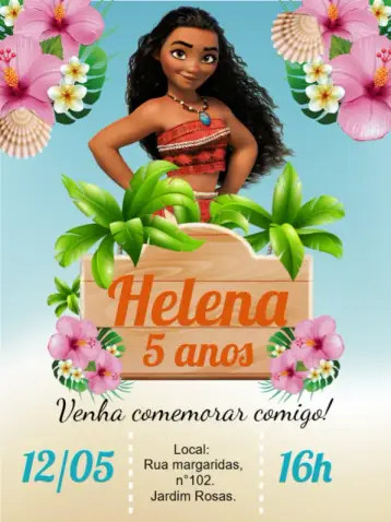Convite Moana Disney editável e personalizável