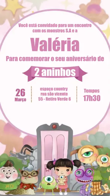 Invitación Monstruos S.A. Acuarela editable y personalizable