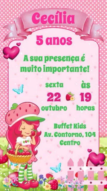 Invitación Fresa editable y personalizable