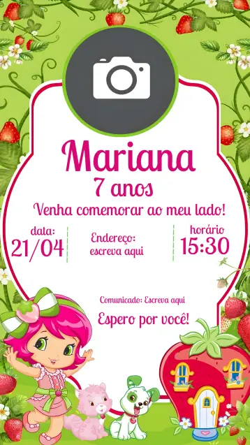 Invite Strawberry With Pink Photo editable and customizable