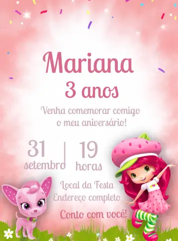 Invitación Fresa Dibujo editable y personalizable