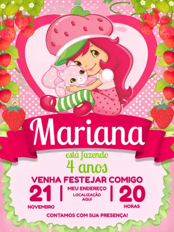 Invite Strawberry Girl editable and customizable