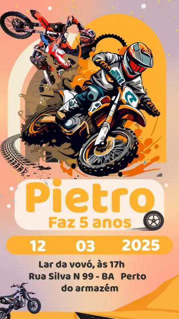Convite Moto/ Motocross Route para children's birthday with motocross theme. – tema most searched for (yellow, white, modern, adventure, themed, sporty)