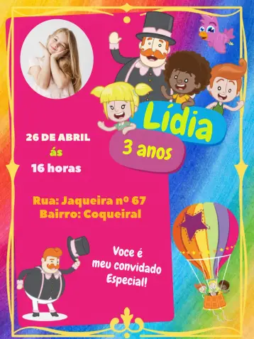 Invite Mundo Bita With Pink Photo editable and customizable