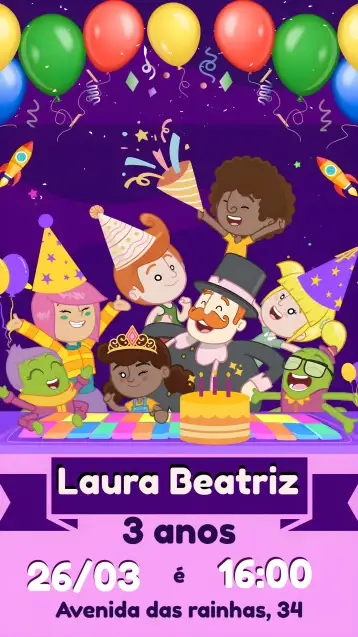 Convite Mundo Bita Convenient para children's birthday – tema commemorative dates (colorful, playful, fun, childlike, themed)