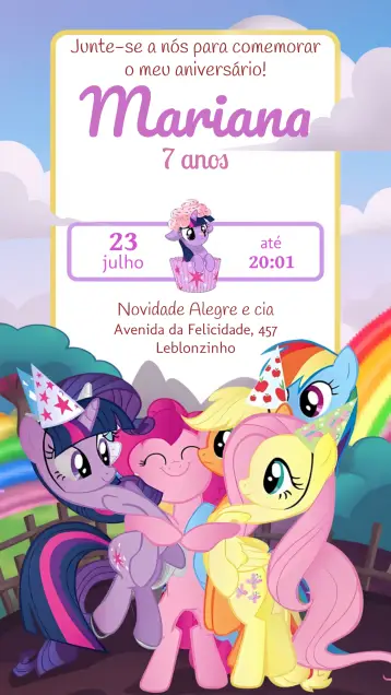 Convite My Little Pony Colorido editável e personalizável