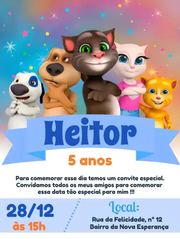 Invitación My Talking Tom Game editable y personalizable