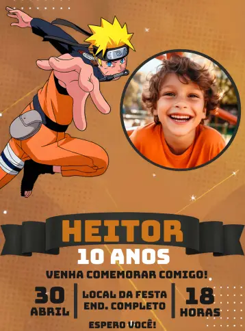 Convite Naruto Com Foto Desenho editável e personalizável