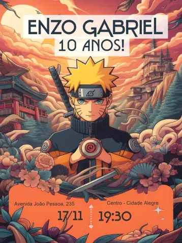 Invite Naruto Party editable and customizable