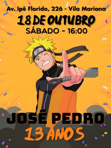Convite Naruto Hinata editável e personalizável