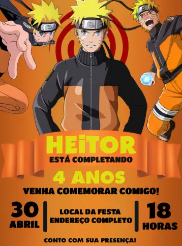Convite Naruto Jutsu editável e personalizável