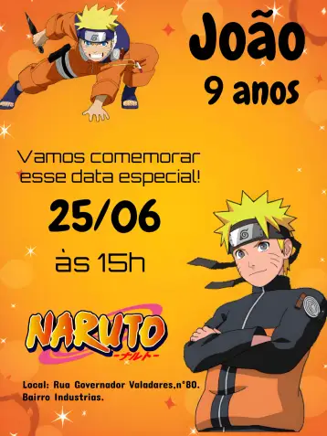 Convite Naruto Sakura para aniversário infantil – tema aniversário infantil (anime, vibrante, moderno, divertido, colorido, temático)