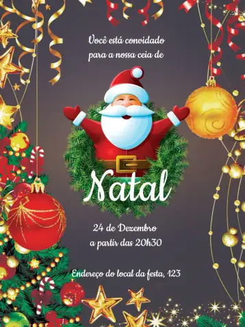 Convite Christmas Natalina para christmas party and family gatherings. – tema commemorative dates (festive, colorful, traditional, inspired by Christmas, Christmas illustrations, vintage)