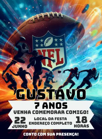 Convite Nfl American Football Ball para children's birthday – tema kids' birthday party (American football, Modern, Colorful, Fun, Sporty, Themed)