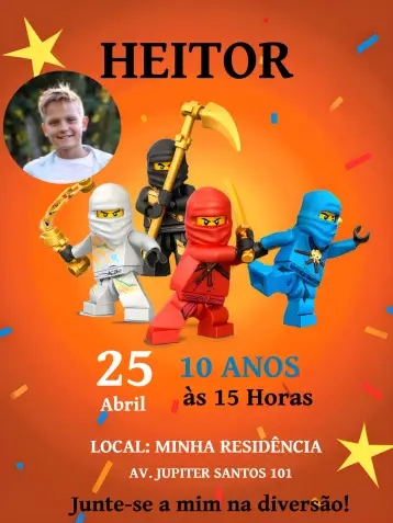 Invite Ninjago Lego With Photo editable and customizable