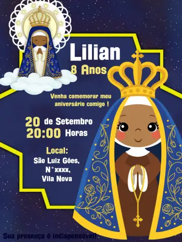 Convite Our Lady of Aparecida White para children's baptism. – tema baptism (elegant, minimalistic, religious, soft, classic)