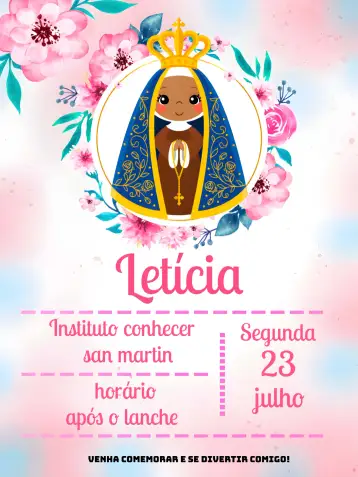 Convite Our Lady School para girl's baptism. – tema baptism (pink, delicate, religious, childlike, floral, modern)