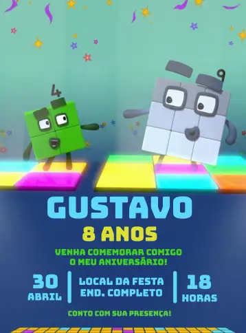 Convite Numberblocks Desenho editável e personalizável